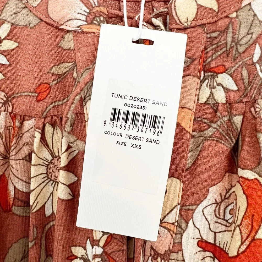 City Chic Top Size 12 Desert Sand Floral Oversized Tunic Blouse Shirt Loose Boho